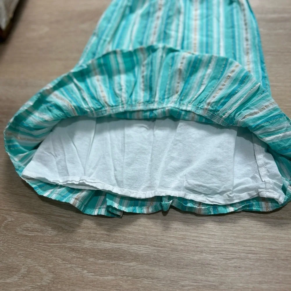 Girls Baby Gap Striped Ruffle Sleeve Tank Dress Size 5 Toddler Teal and gold